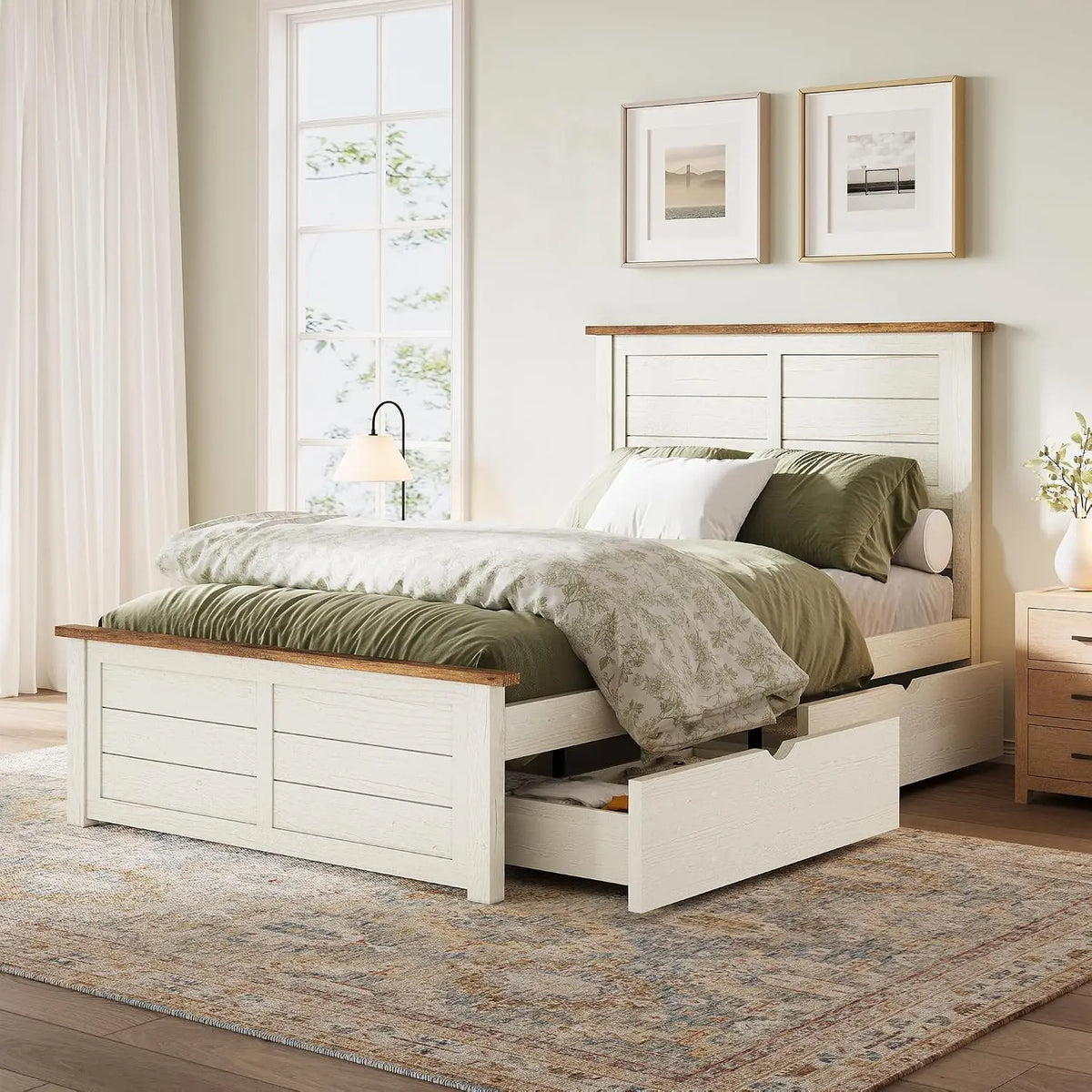 Twin Bed Frame With Headboard And 4 Storage Drawers Wood Slats
