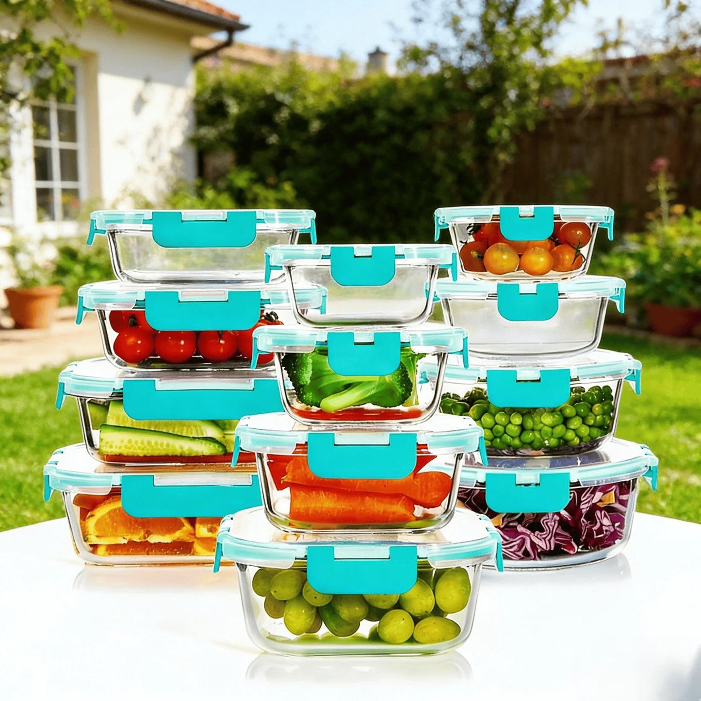 Glass Food Storage Containers Set Twelve Pieces With Airtight Lids