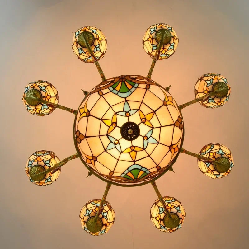 Retro Pendant Light Led Chandelier Creative Stained Glass Baroque Style Bar Bedroom Living Room Crystal