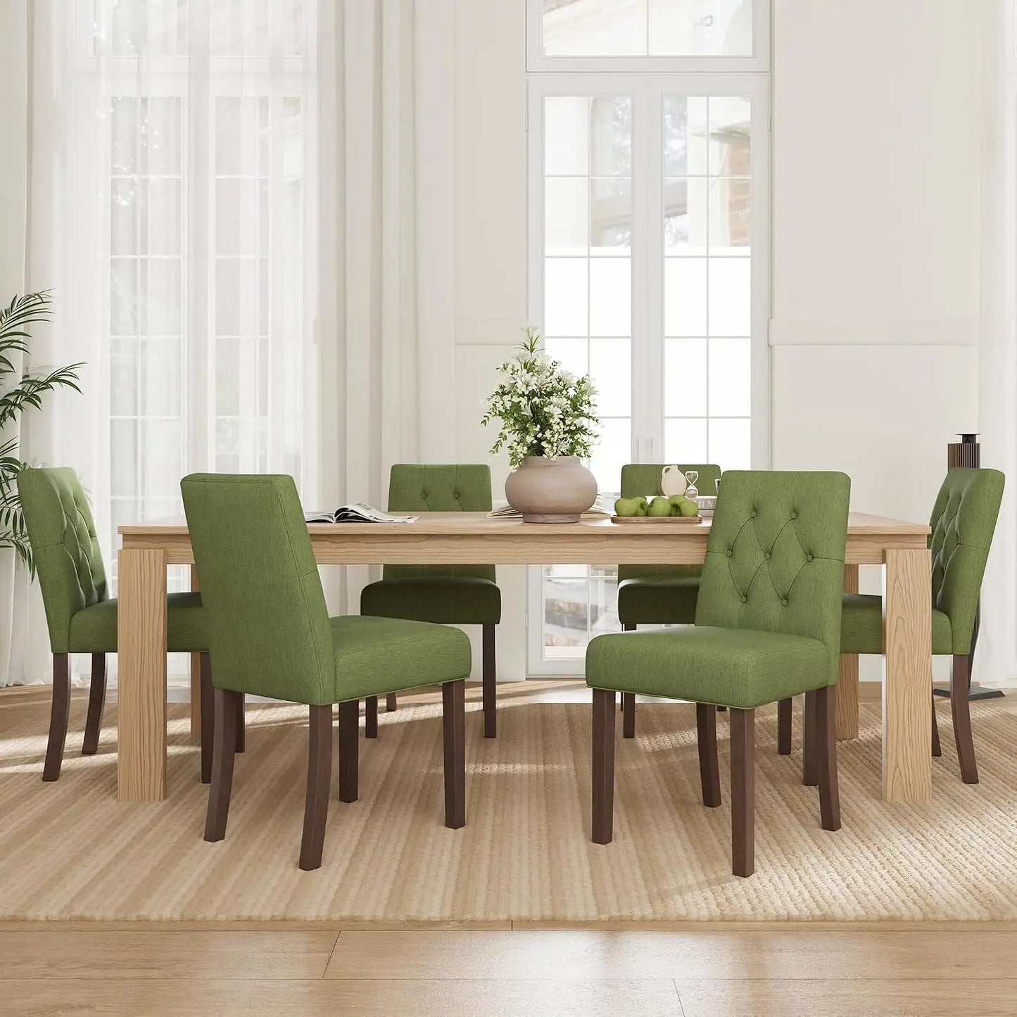 Modern Upholstered Parsons Dining Chairs Set of 6, Diamond Tufted Back & Solid Wooden Frame for Kitchen & Dining Room, Custom