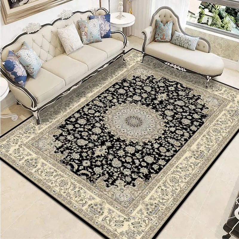 Geometric Persian Style Area Rug For Living Room And Bedroom Polyester Carpet