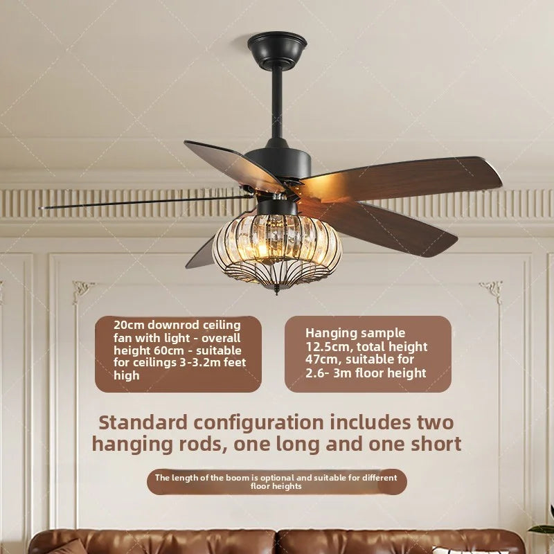2026 Modern Simple Terrace Villa Fan Lamp Courtyard Ceiling Fan Lamp Retro American Style Crystal Electric Fan Integrated Lamp