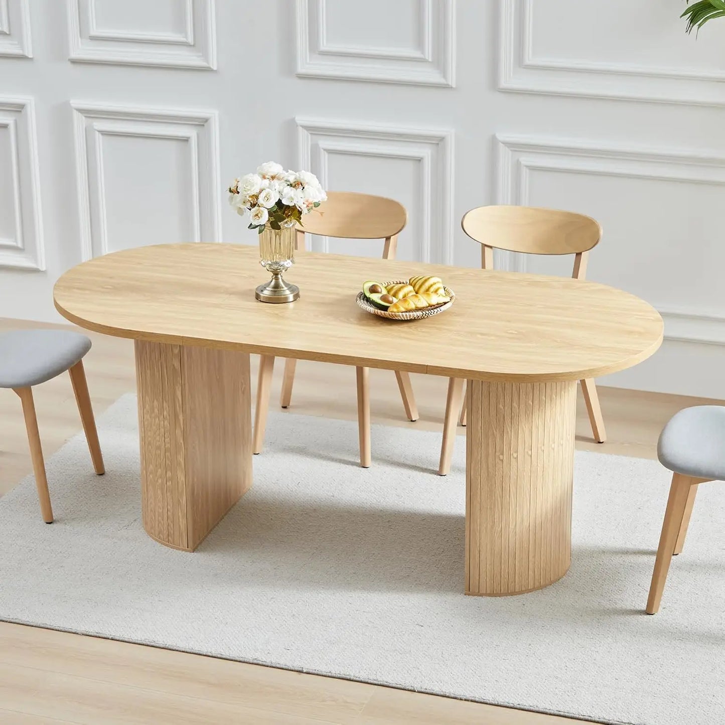 Rectangular Dining Table Modern Farmhouse Wood Strip Base
