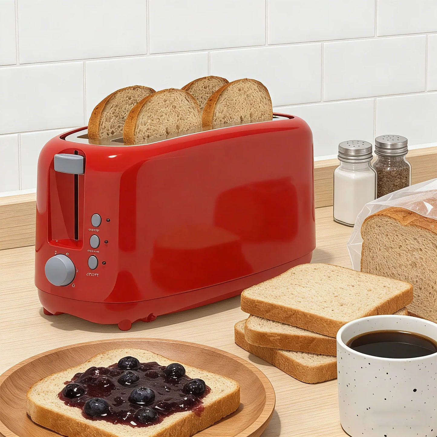 4 Slice Extra Long Slot Toaster with 6 Browning Levels & Defrost/Reheat Functions
