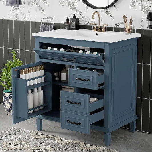 Virubi 30 in Bathroom Vanity with Sink Combo,Solid Wood & MD Single Bathroom Sink Cabinet with -Out Der, 2 Ders, Adjustable Shel