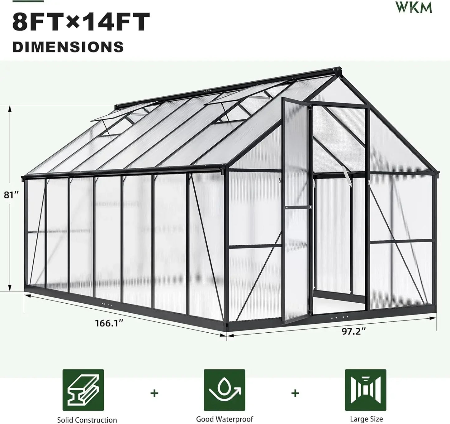Walk In Polycarbonate Greenhouse 8x14 Ft Aluminum Garden Outdoor Roof Vent