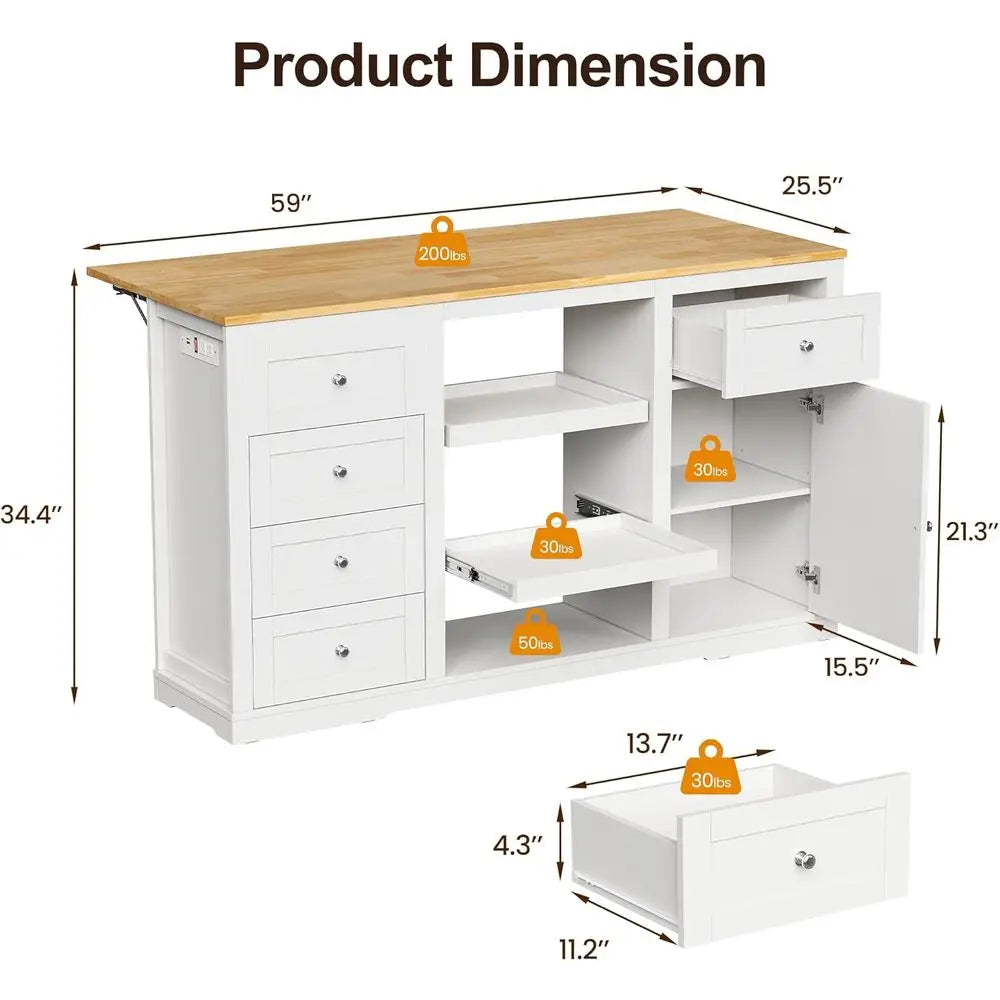 Kitchen Island With Storage And Drop Leaf Wood Top
