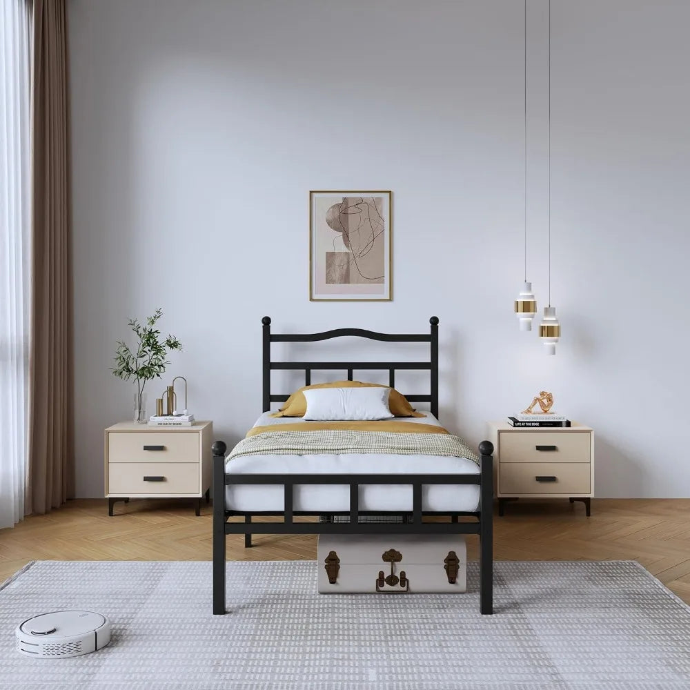 Twin XL Metal Bed Frame 14 inch Heavy Duty with Headboard Footboard, No Box Spring Needed, Easy Assembly, Noise Free, Black
