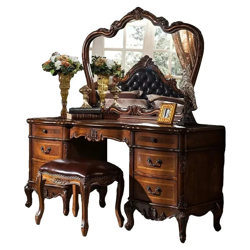 DUTRIEUX Nordic Vanity Chair With Wood Storage Mirror Organizer Bedroom