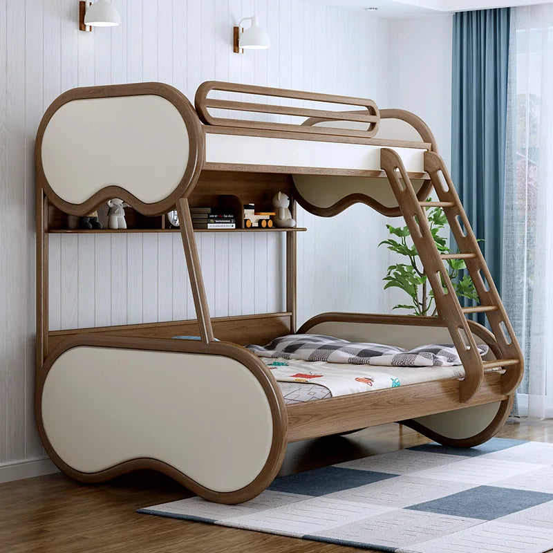 Omgd Modern Luxury Ash Wood Double Bunk Bed With Storage