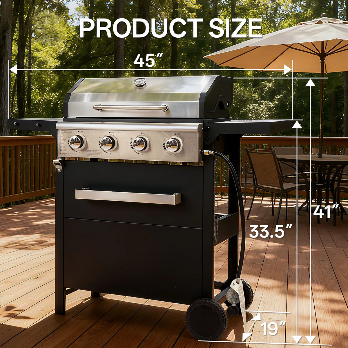 Outdoor Propane Gas Grill With Four Burners And Protective Cover