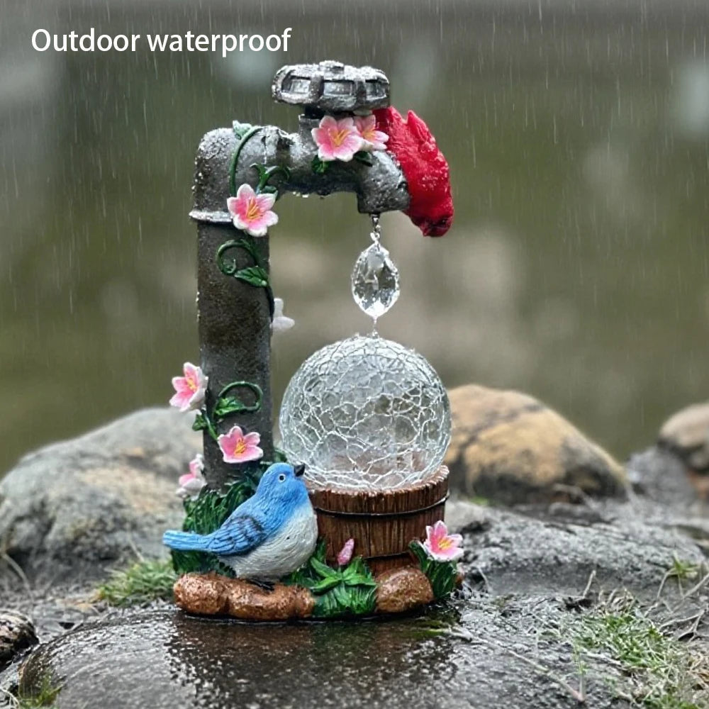 Solar Powered Cardinal Garden Statue With Light Up Glass Ball
