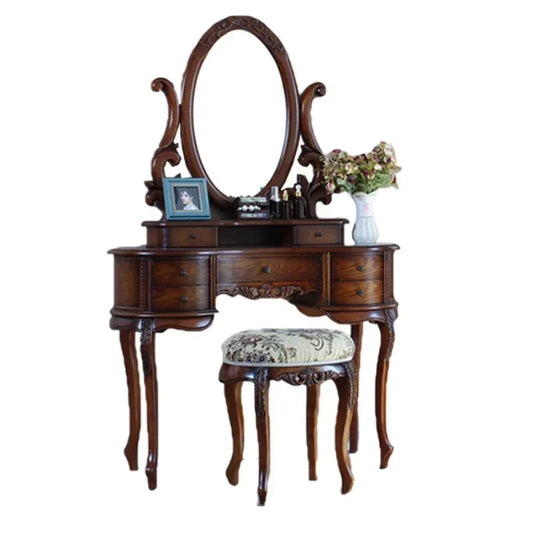 Mirror Table Bedroom European Solid Wood Dresser Amercia Princess Furniture Dark Villa Luxury Carved Makeup Table Dressing Table