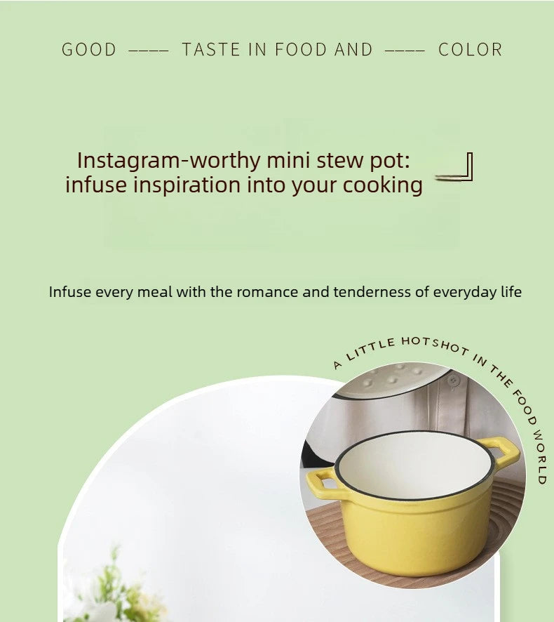 Physically Non-Stick Mini Stew Pot, Enameled Cast Iron Small Milk Pan, All Stove Compatible Soup Casserole Slow Cooker