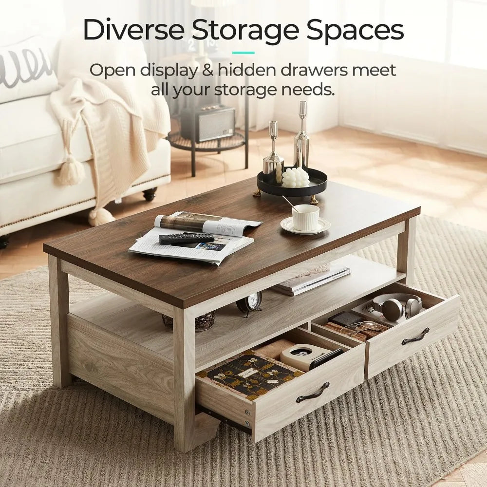 3-Piece Farmhouse Coffee Table Set, 41" Coffee Table & 2 End Tables, Washed White