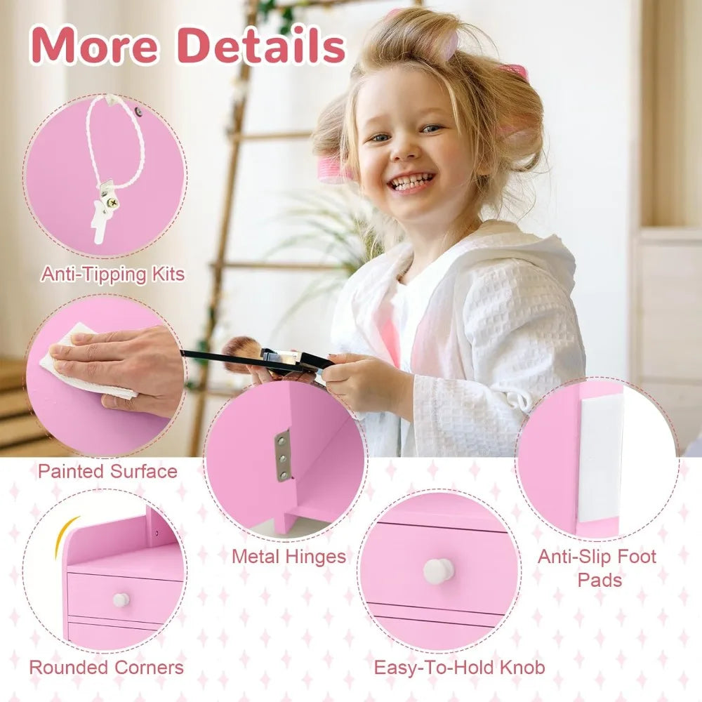 Kids Vanity Set With Lights Princess Makeup Table And Chair