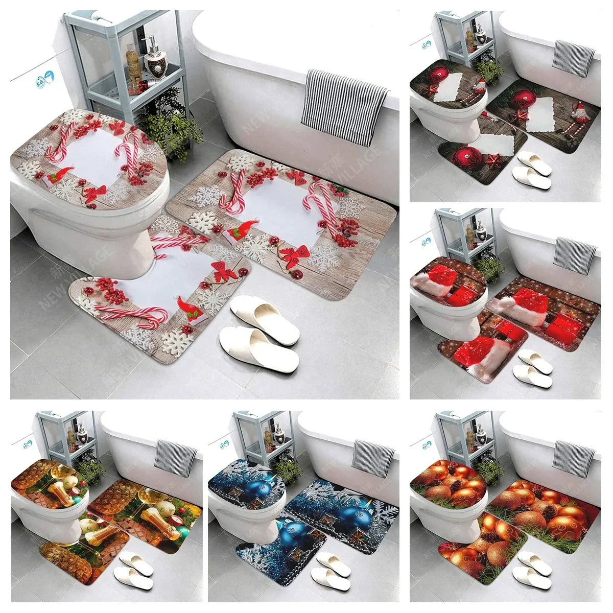 Modern Suede 3Pc Bathroom Mat Set Anti Slip Rug Eco-Friendly