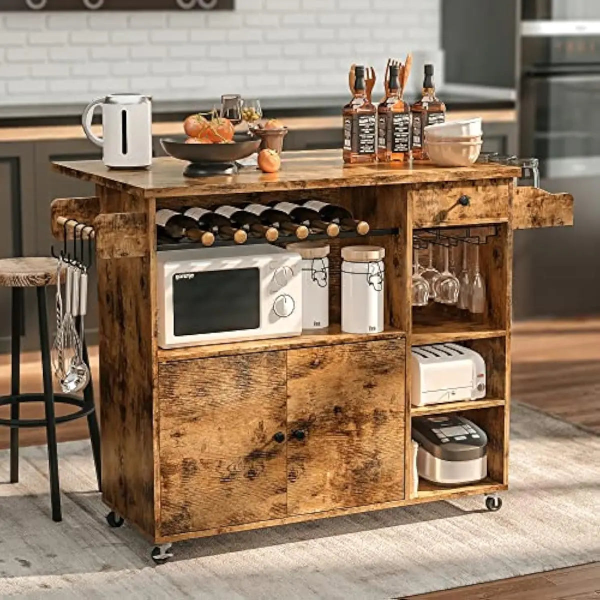 Rolling Kitchen Island Cart With Open Shelves For Kitchen Use
