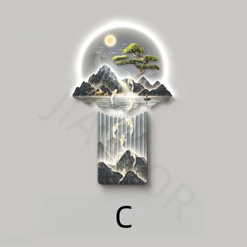 Modern Background Landscape Led Living Room Wall Lamp Painting Home Decor Corridor Entrance Hall Lustre Remote Control Lighting