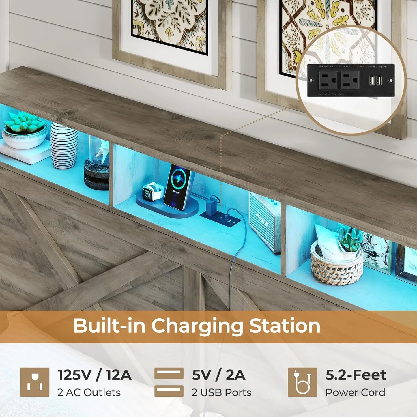 Farmhouse Queen Bed Frame with Storage Headboard and Charging Station Wood Platform Bed Frame Queen Size with, Customized