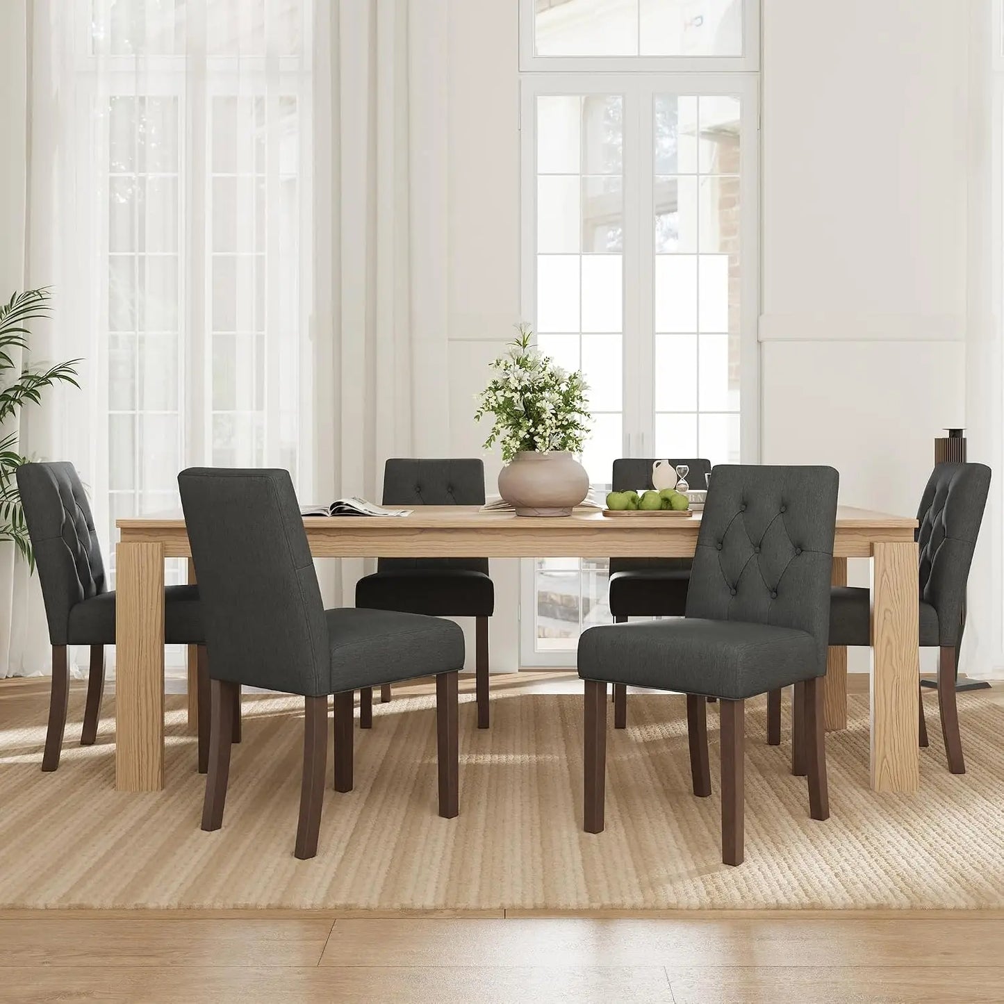 Modern Upholstered Parsons Dining Chairs Set of 6, Diamond Tufted Back & Solid Wooden Frame for Kitchen & Dining Room, Custom