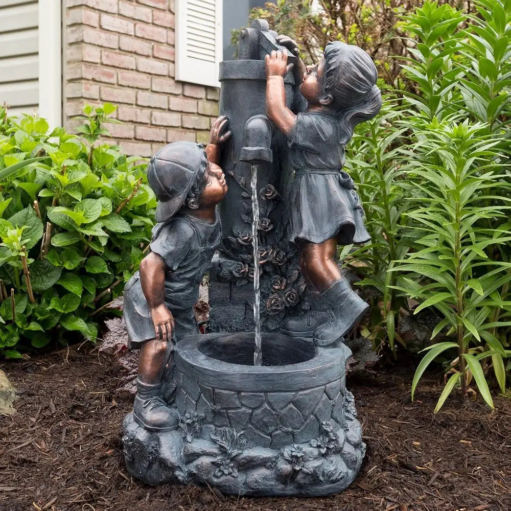Trademark Global Outdoor Water Fountain With Boy And Girl Design