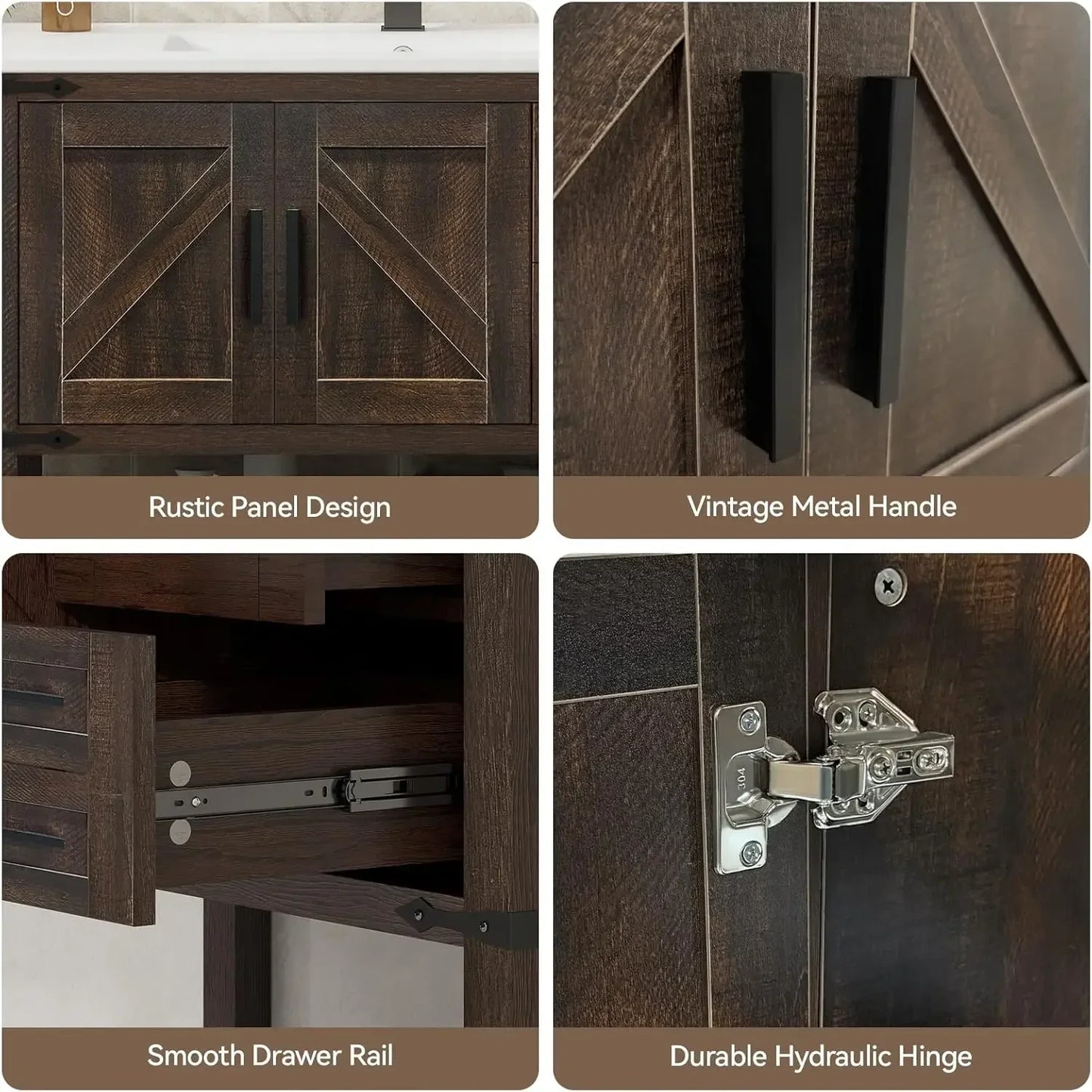 Rustic Farmhouse Vanity With Ceramic Undermount Sink And Drawers
