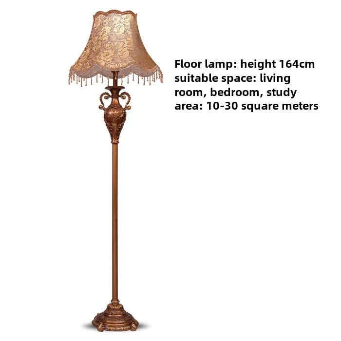 Resin Vintage Floor Lamp Classical Pastoral Foot Switch Living Room Lamp Home Daily Lustre Fixtures with Lampshade