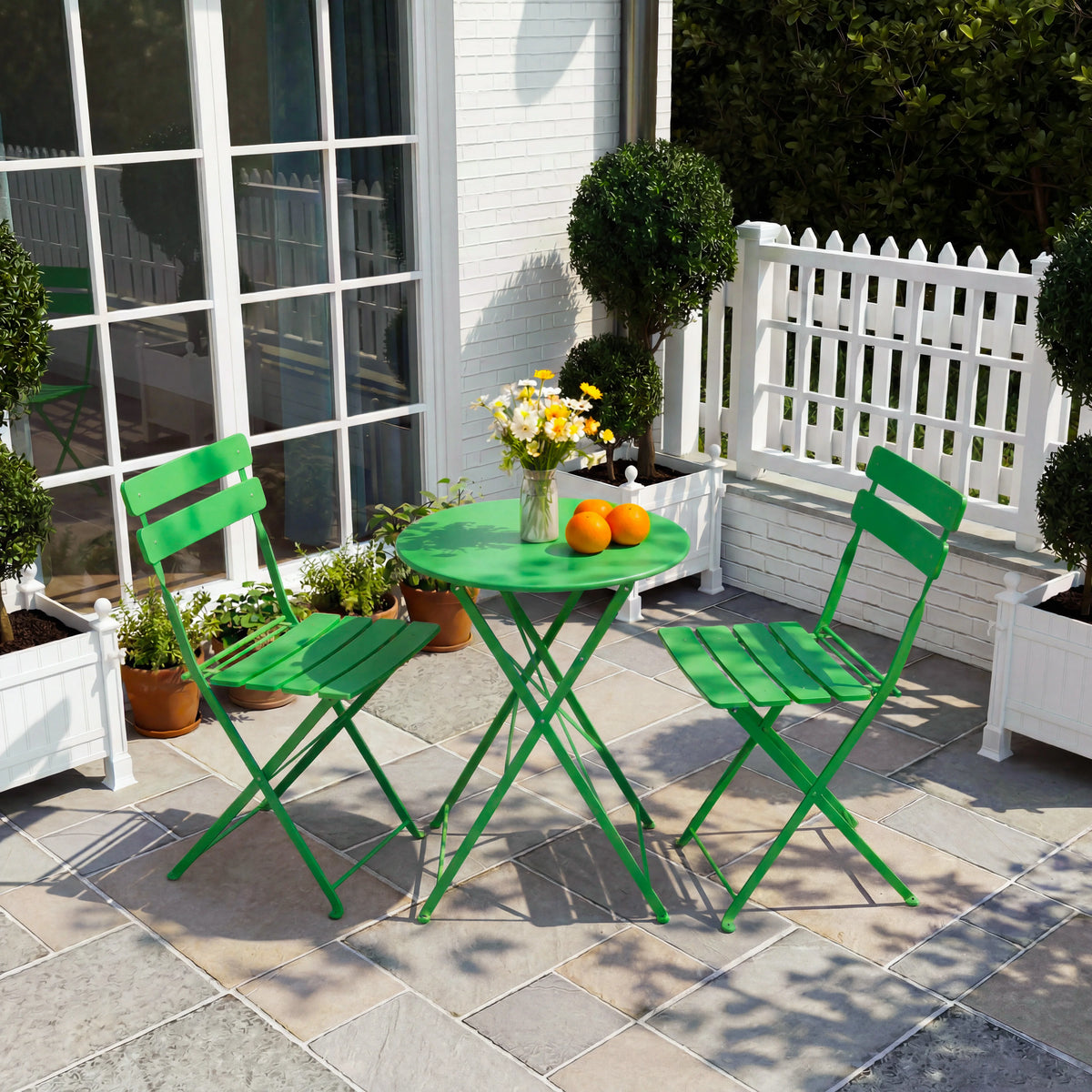 TUAREX Folding Steel Bistro Set With Table And Chairs