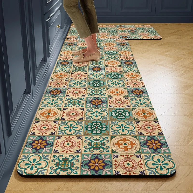Facaishu PVC Leather Kitchen Floor Mat Non-Slip Waterproof Oilproof Rug