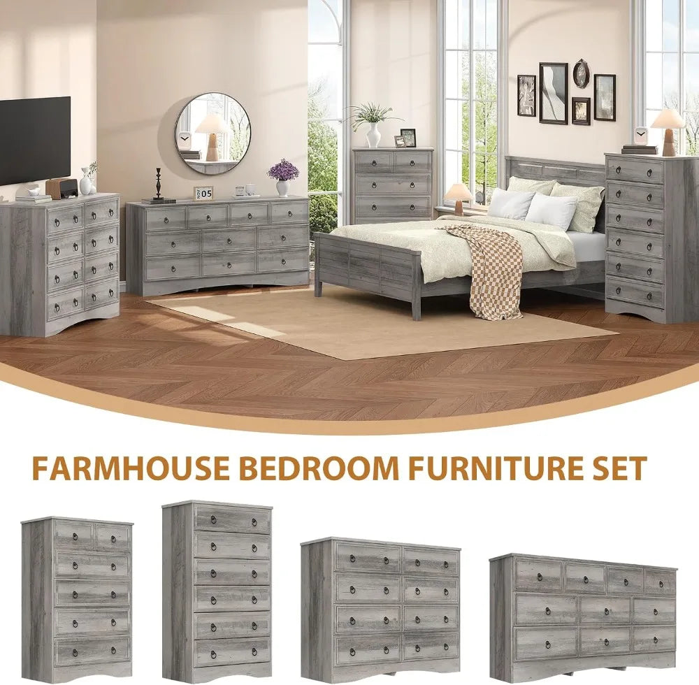 63"W 10 Drawer Dresser for Bedroom, Grey Long Chest, Easy Pulls, Taupe