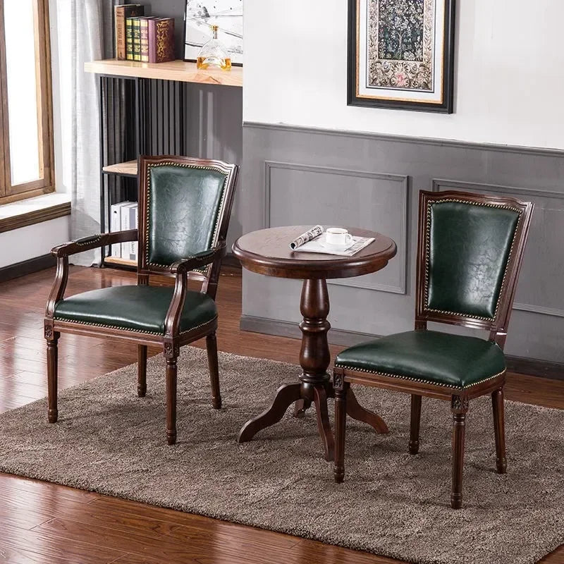 DUTRIEUX Rustic Wooden Armrest Dining Chairs Leather European Design