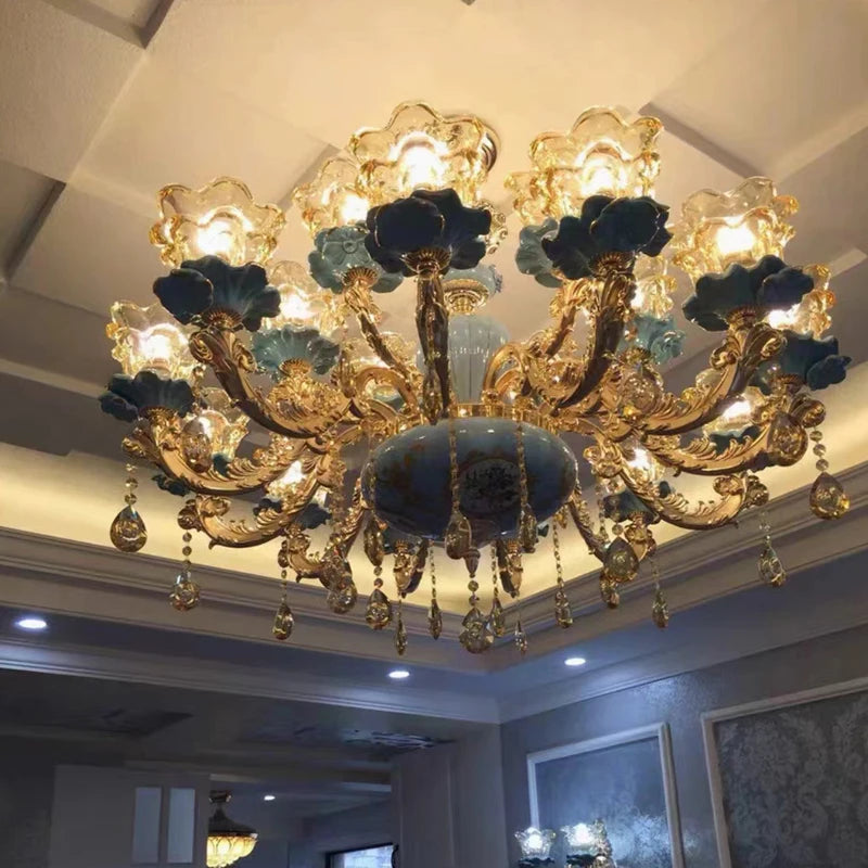 Fei Guang Lighting Ceramic Chandelier Crystal Glass Fixture
