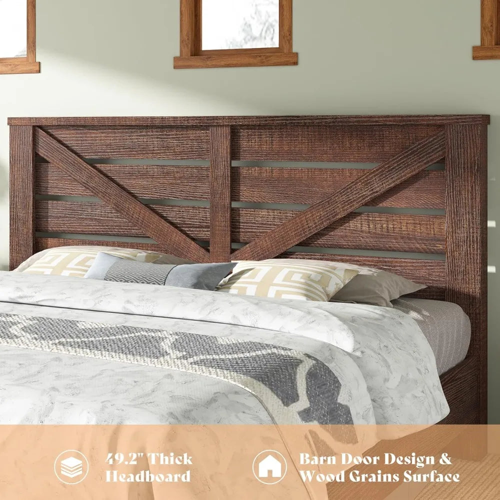 Farmhouse Bed Frame With Barn Door Headboard And Storage