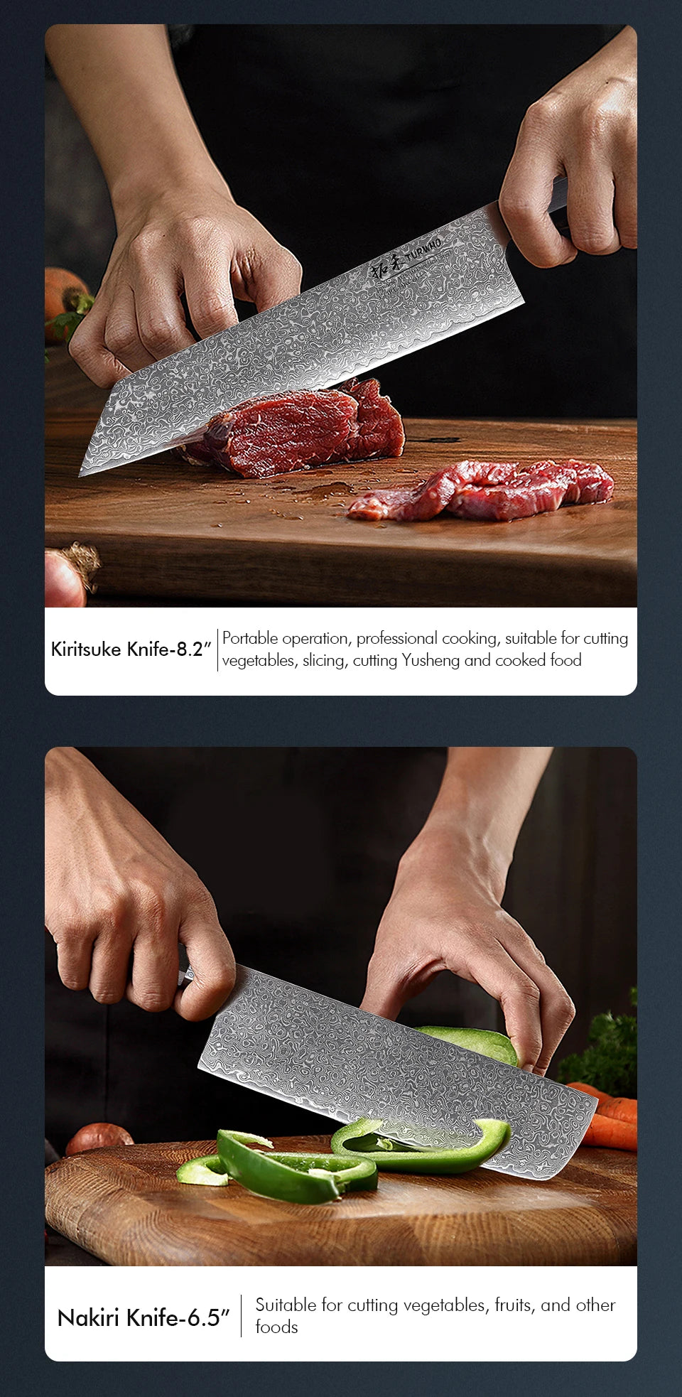 TURWHO Hand Forged Japanese Chef Knife Damascus Steel Santoku