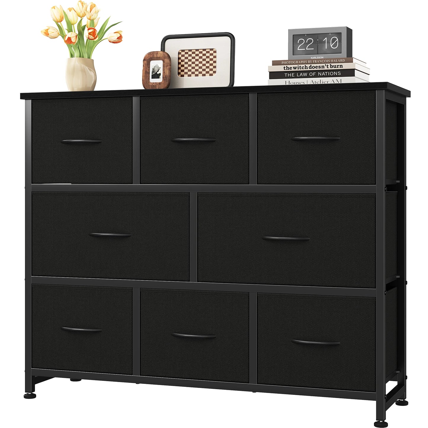JHK Dresser with 8 Fabric Drawers Cabinet for Living Room Wide Storage Dressers for Closet Chests of Drawers with Wood Top and Mental Frame Storage Unit for Bedroom and Entryway
