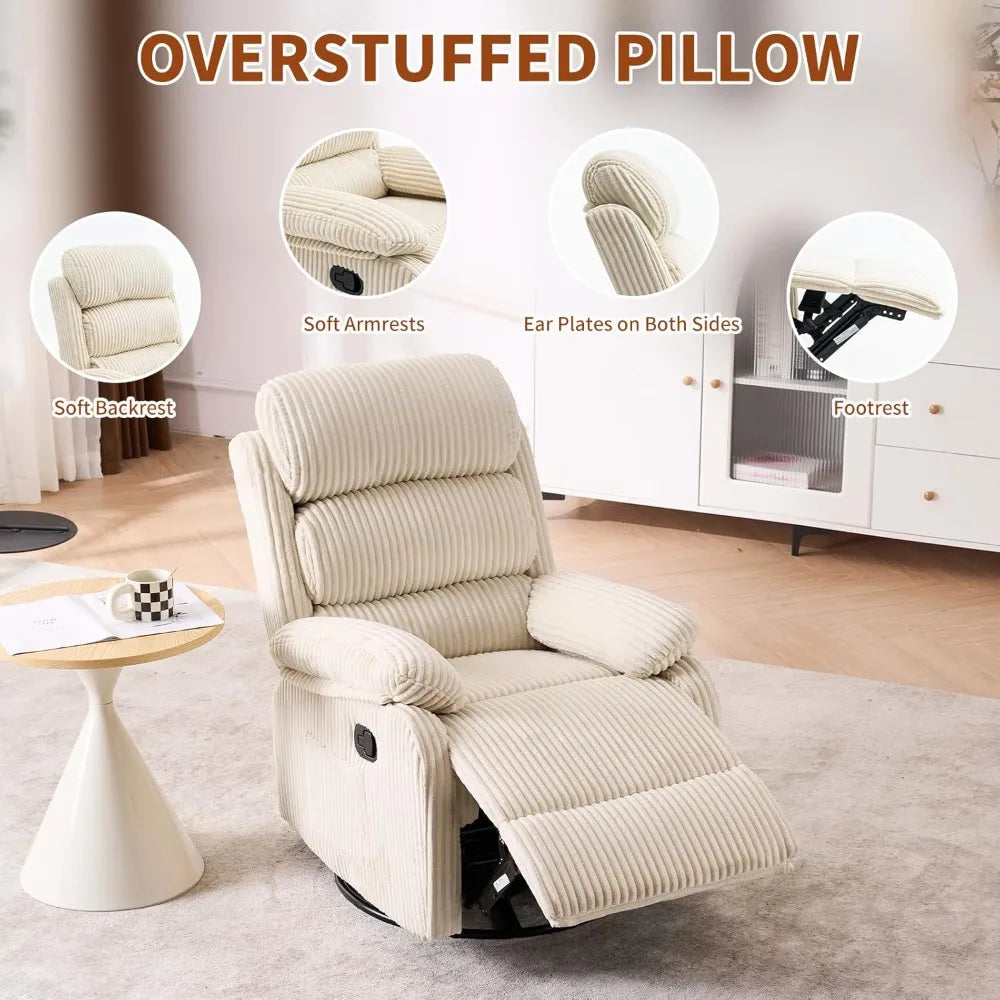 360 Degree Swivel Rocking Recliner Chair With Footrest Velvet Upholstered