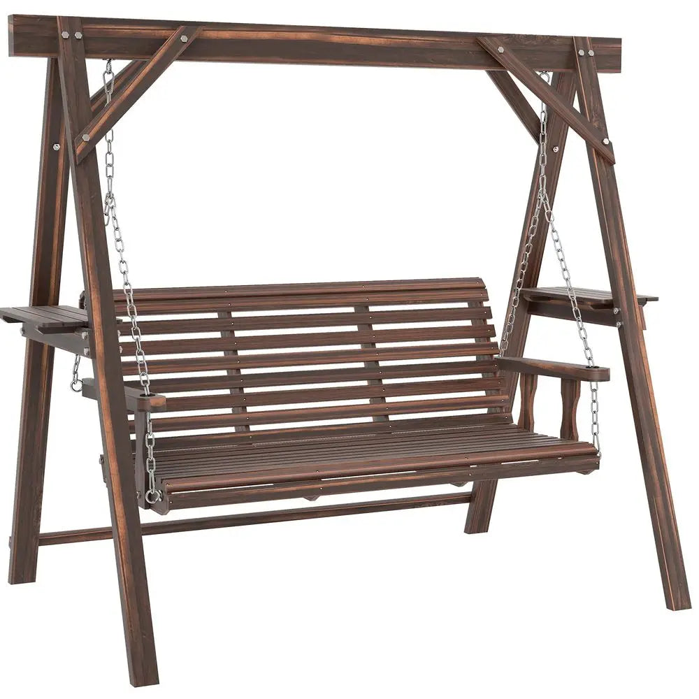 Porch Swing With Stand And Side Tables For Outdoor Patio