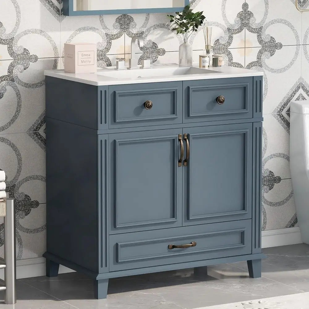 Solid Wood Vanity Cabinet With Single Sink And Quick Assembly