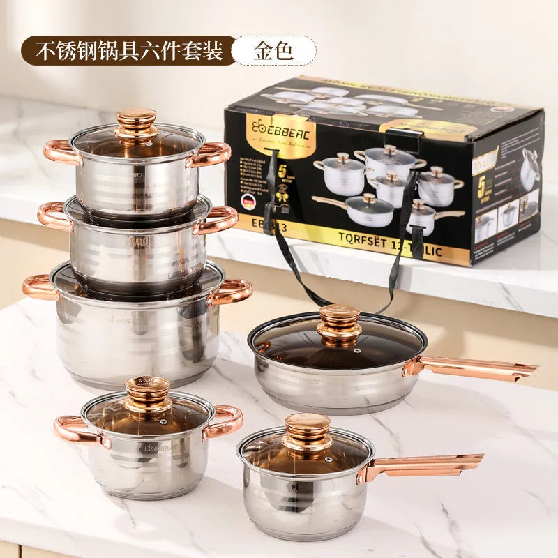 LMM Stainless Steel Pot Set Six-Piece Set Milk Pot Set