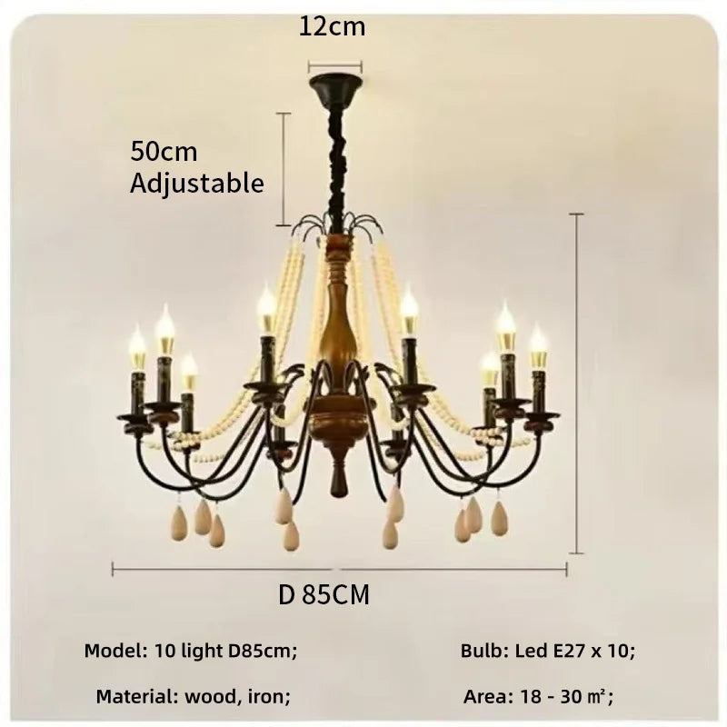 SaloEElaitte American Retro Wood Candle E27 Chandelier Pendant Light