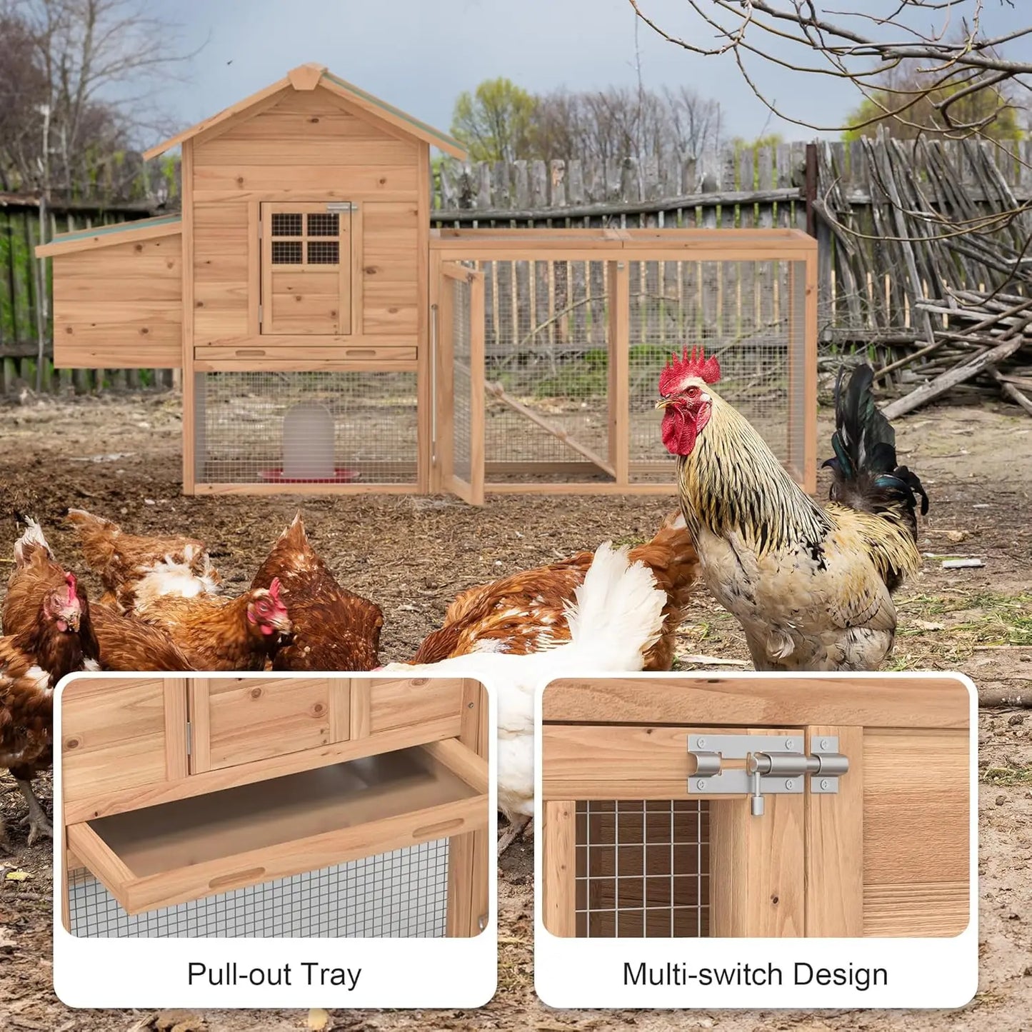 Outdoor Chicken Coop For 2-4 Chickens With Waterproof Roof