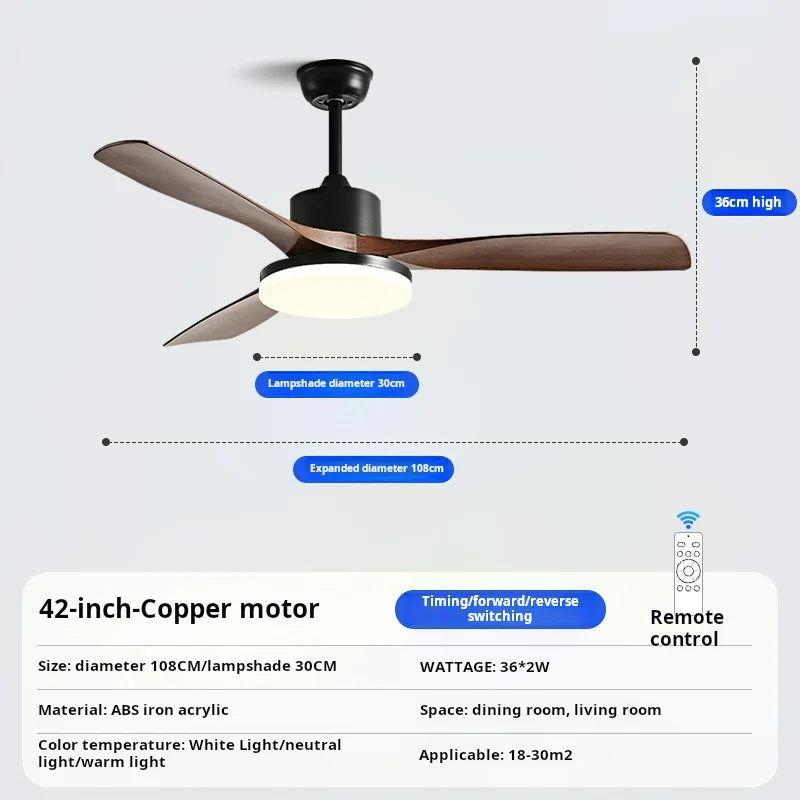Nordic Retro Bedroom Living Room Dining Room Bedroom Electric Fan Ceiling Fan Lighting Fixtures Electric Fan Strong Wind Force
