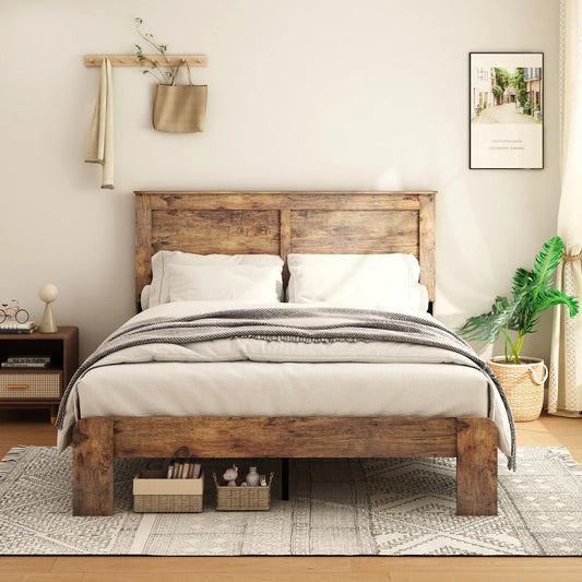 Orraves Bed Frame Queen Size, Wood Platform Bed Frame , Noise Free,No Box Spring Needed and Easy Assembly Tool,Large Under Bed Storage,Dark Brown