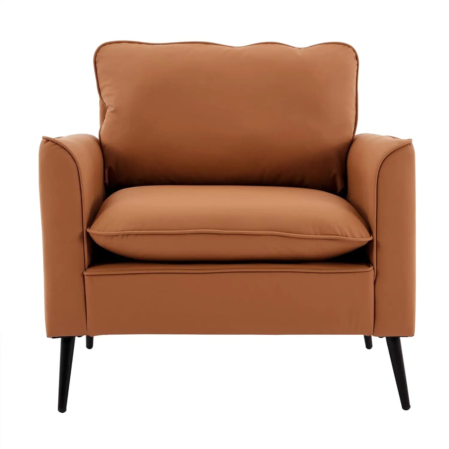 Mid-Century Faux Leather Accent Chair Set 2 w/ Removable Cushion & Metal Legs for Office Lounge Bedroom, Customized