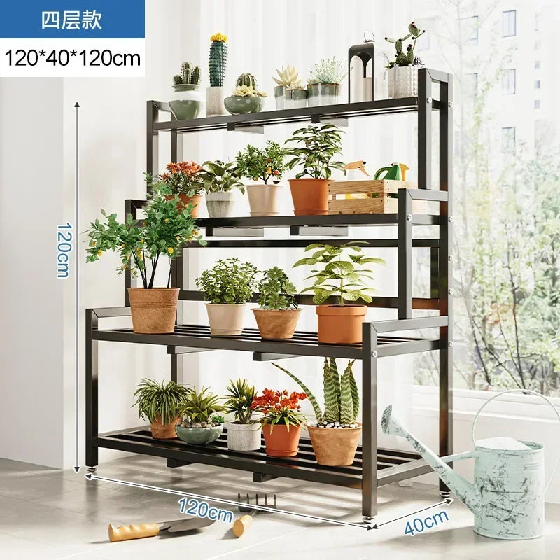 Tiered Display Plant Rack Shelf Universal Outdoor Metal Square Plant Rack Shelf Luxury Black Plantenrek Balcony Furniture
