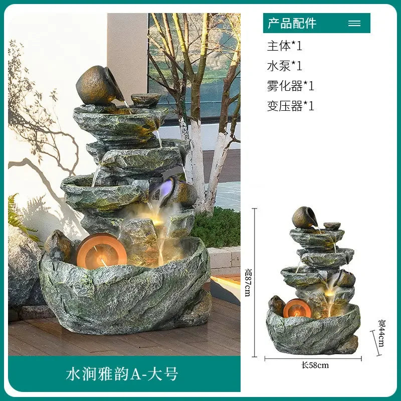 YFY   Outdoor garden rockery with ceramic pots, flowing water feature, recirculating water fountain, stone decor for landscaping