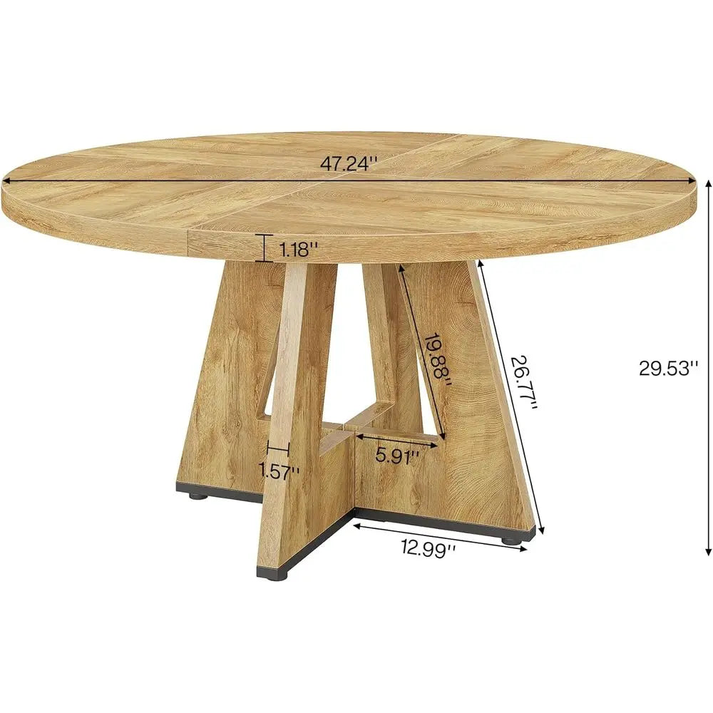 47 inch Round Dining Table Wood Kitchen Table or Dining Room, 47" Dinner Room Tables or 4-6, armhouse Accent urniture with Woode