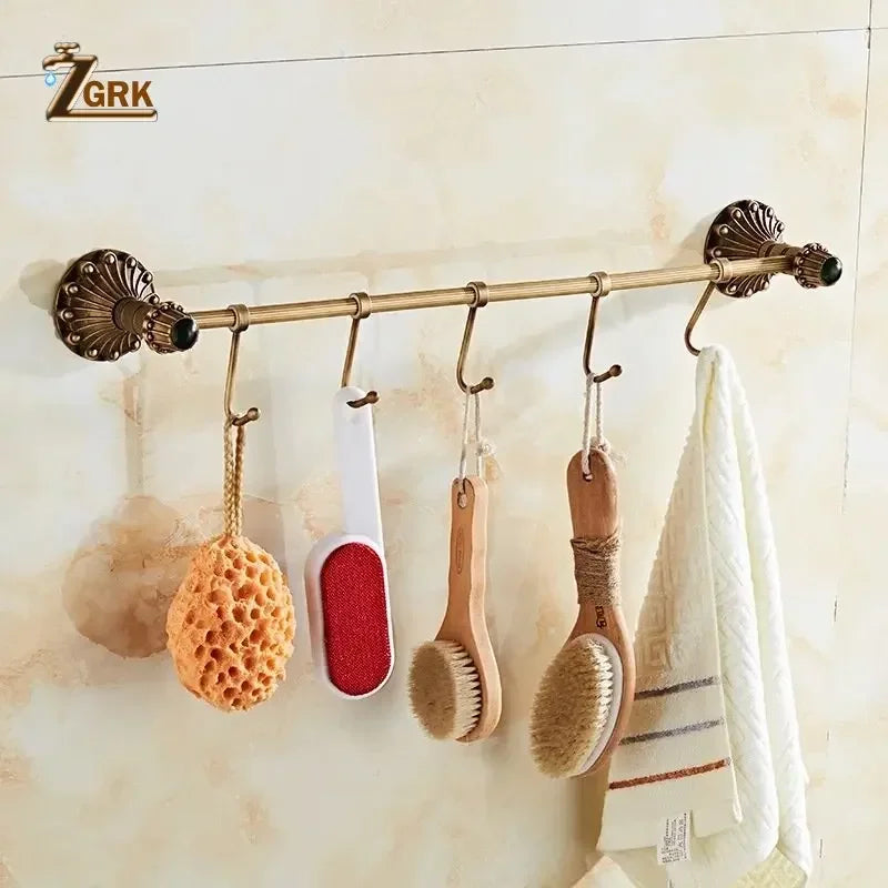 Antique Brass Bathroom Hardware Retro Carved Bath Towel Rack Cup Holder Toliet Brush Holder Storage Rack Bathroom Fixture