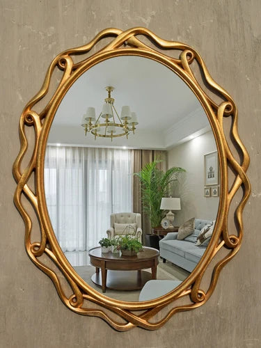 Oval Copper Wall Mirror, European American Style, Waterproof